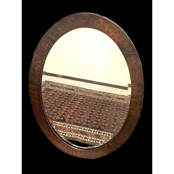 19th Century ANTIQUE ARTS & CRAFTS HAMMERED COPPER OVAL MIRROR England - Picture 1 of 9